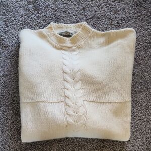 Aran Crafts CreamIrish knit  Cable Crewneck Sweater